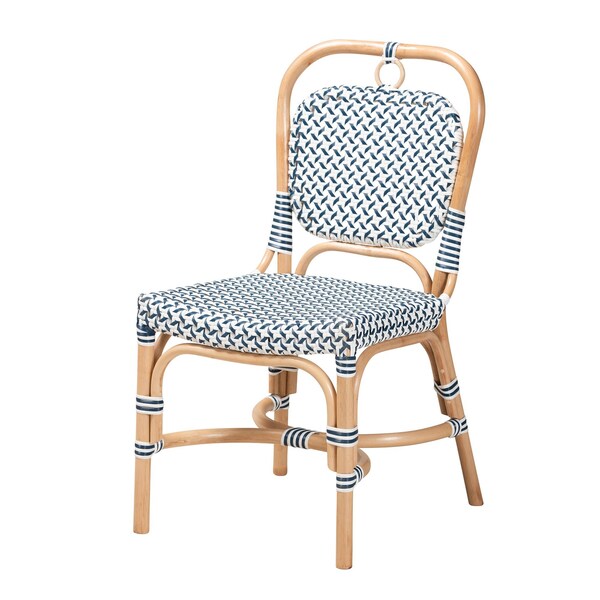 Baxton Studio Luciana Modern French Blue and White Weaving Natural Rattan Bistro Chair - 232-13252-ZORO