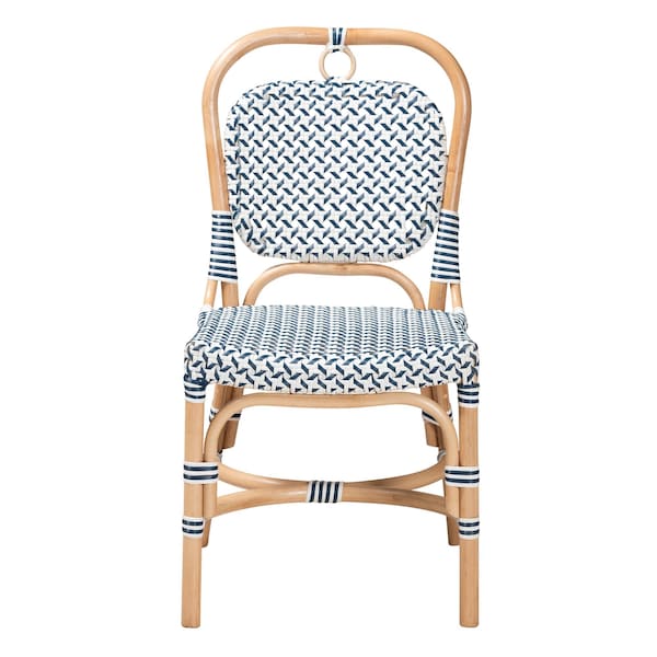 Baxton Studio Luciana Modern French Blue and White Weaving Natural Rattan Bistro Chair - 232-13252-ZORO