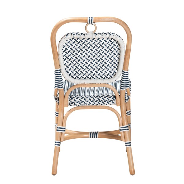 Baxton Studio Luciana Modern French Blue and White Weaving Natural Rattan Bistro Chair - 232-13252-ZORO