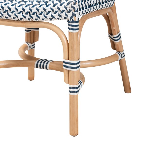 Baxton Studio Luciana Modern French Blue and White Weaving Natural Rattan Bistro Chair - 232-13252-ZORO