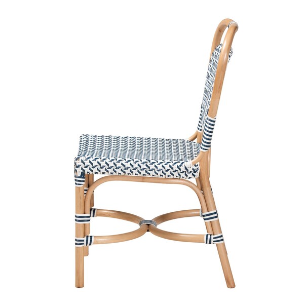 Baxton Studio Luciana Modern French Blue and White Weaving Natural Rattan Bistro Chair - 232-13252-ZORO