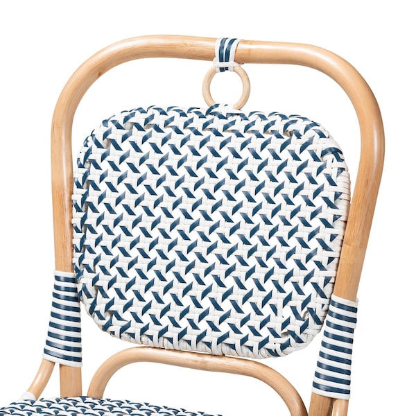 Baxton Studio Luciana Modern French Blue and White Weaving Natural Rattan Bistro Chair - 232-13252-ZORO