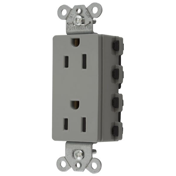 Hubbell Wiring Device-Kellems Straight Blade Devices, Receptacles, Standard, Style Line Decorator Duplex, SNAPConnect, Controlled, 15A 125V, 2-Pole 3-Wire Grounding, Nylon, Gray - SNAP2152GYNA