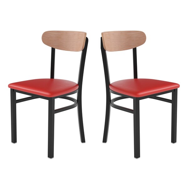Flash Furniture Red Vinyl Dining Chairs - Walnut Wood Backs, 2PK - 2-XU-DG6V5RDV-NAT-GG