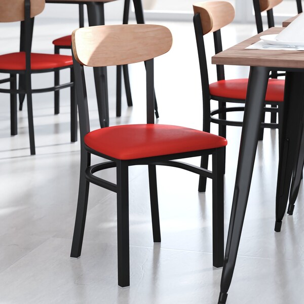Flash Furniture Red Vinyl Dining Chairs - Walnut Wood Backs, 2PK - 2-XU-DG6V5RDV-NAT-GG