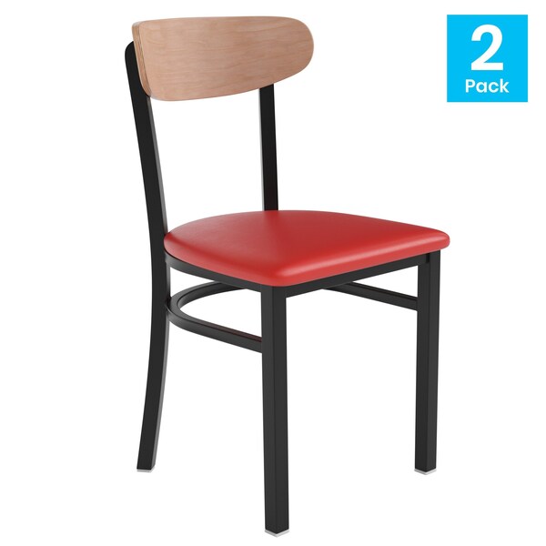 Flash Furniture Red Vinyl Dining Chairs - Walnut Wood Backs, 2PK - 2-XU-DG6V5RDV-NAT-GG