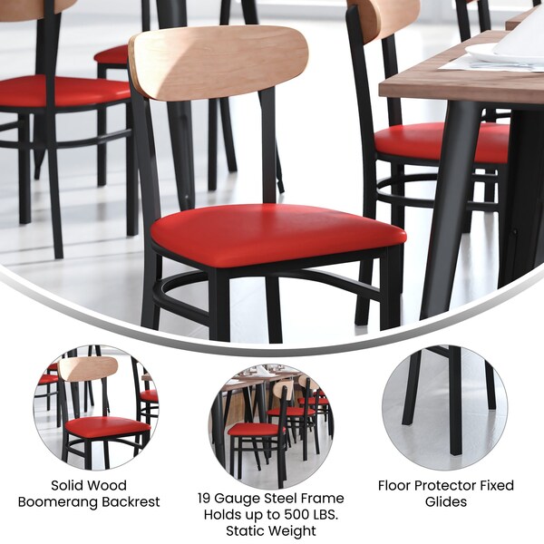 Flash Furniture Red Vinyl Dining Chairs - Walnut Wood Backs, 2PK - 2-XU-DG6V5RDV-NAT-GG