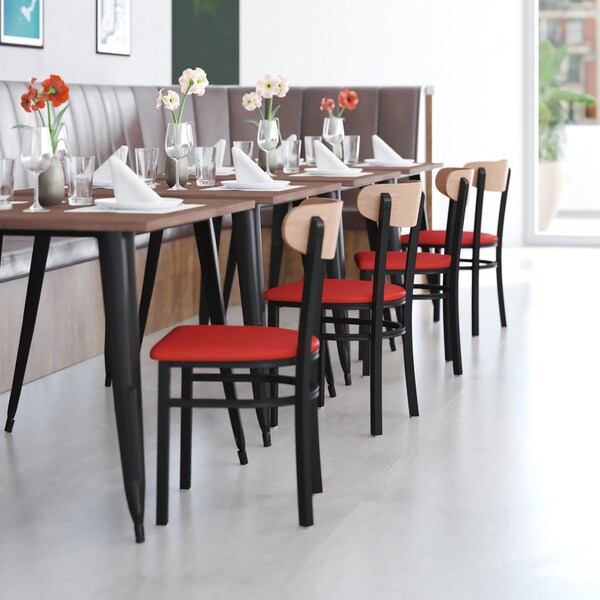 Flash Furniture Red Vinyl Dining Chairs - Walnut Wood Backs, 2PK - 2-XU-DG6V5RDV-NAT-GG