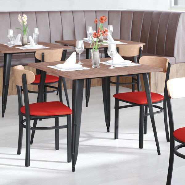 Flash Furniture Red Vinyl Dining Chairs - Walnut Wood Backs, 2PK - 2-XU-DG6V5RDV-NAT-GG