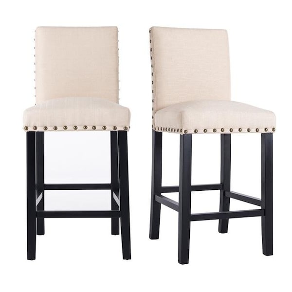 Orora Dec Orora Dec MY7112BY-BEIGE Counter Height Fabric Upholstered Dining Chair with Nailhead Trim; Beige - Set of 2 - MY7112BY-BEIGE