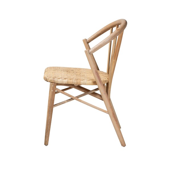 Baxton Studio Kobe MidCentury Modern Natural Brown Finished Wood and Rattan Dining Chair - 224-12834-ZORO