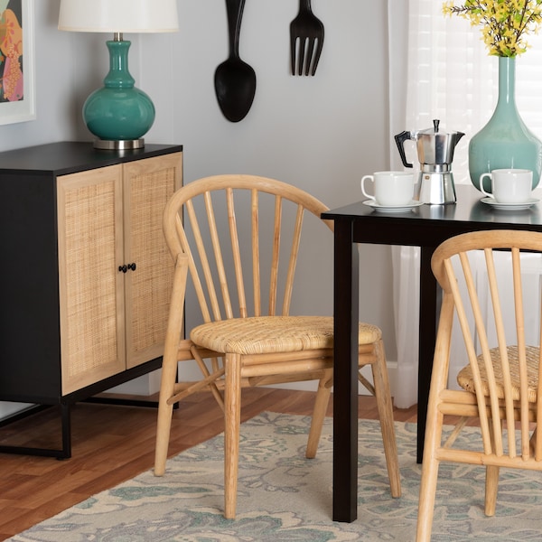 Baxton Studio Kobe MidCentury Modern Natural Brown Finished Wood and Rattan Dining Chair - 224-12834-ZORO