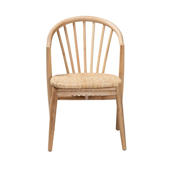 Baxton Studio Kobe MidCentury Modern Natural Brown Finished Wood and Rattan Dining Chair - 224-12834-ZORO