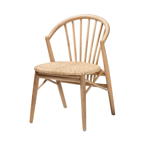 Baxton Studio Kobe MidCentury Modern Natural Brown Finished Wood and Rattan Dining Chair - 224-12834-ZORO