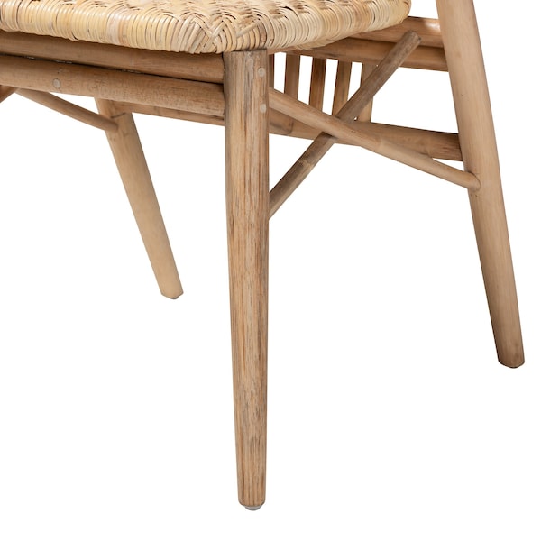 Baxton Studio Kobe MidCentury Modern Natural Brown Finished Wood and Rattan Dining Chair - 224-12834-ZORO