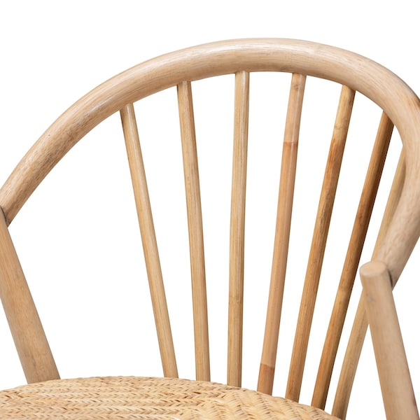 Baxton Studio Kobe MidCentury Modern Natural Brown Finished Wood and Rattan Dining Chair - 224-12834-ZORO