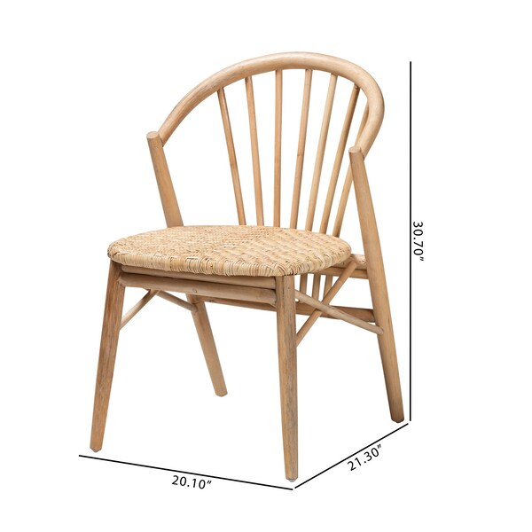 Baxton Studio Kobe MidCentury Modern Natural Brown Finished Wood and Rattan Dining Chair - 224-12834-ZORO