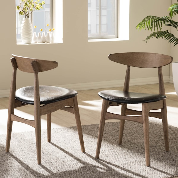Baxton Studio Edna Black Faux Leather and "Oak" Finishing Wood Dining Chair, PK2 - 126-6942