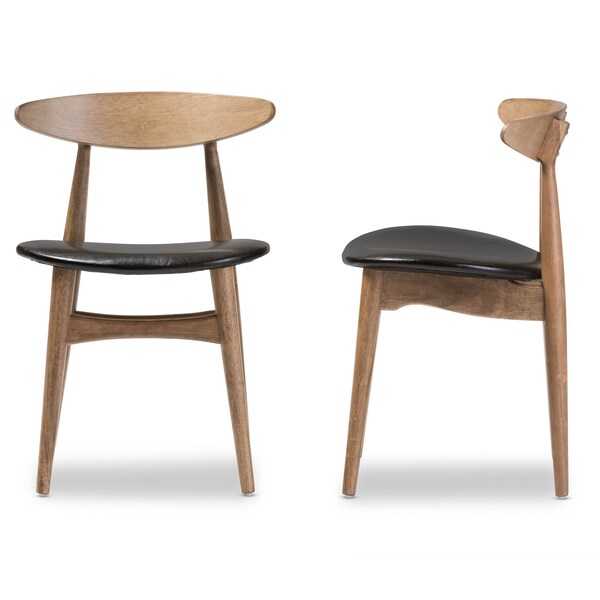 Baxton Studio Edna Black Faux Leather and "Oak" Finishing Wood Dining Chair, PK2 - 126-6942