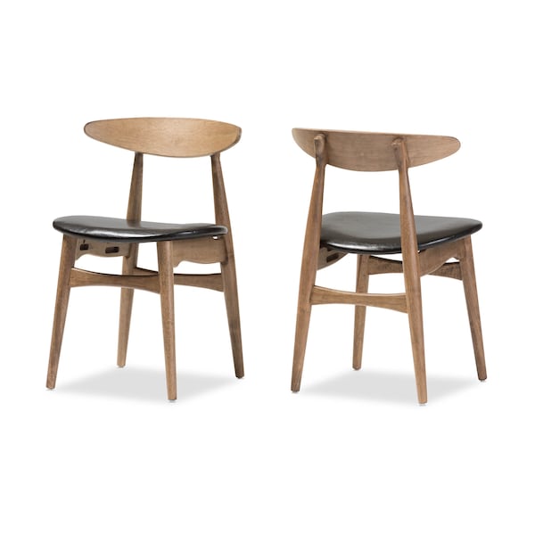 Baxton Studio Edna Black Faux Leather and "Oak" Finishing Wood Dining Chair, PK2 - 126-6942