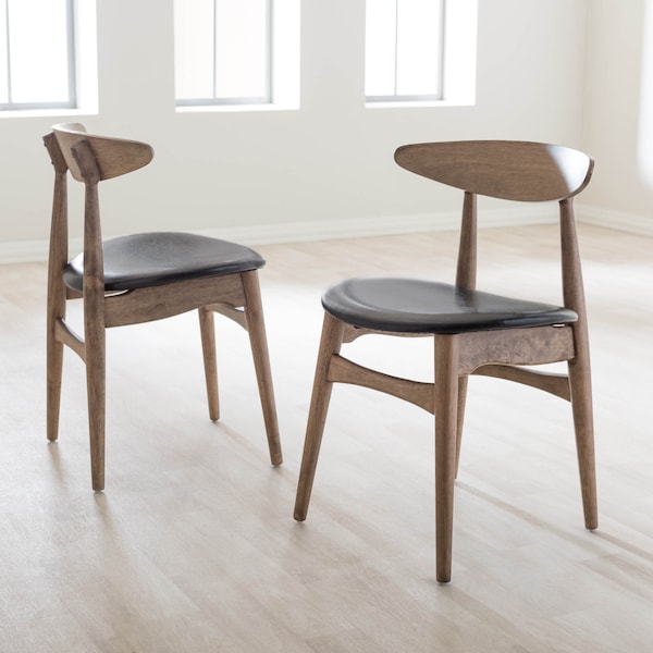 Baxton Studio Edna Black Faux Leather and "Oak" Finishing Wood Dining Chair, PK2 - 126-6942