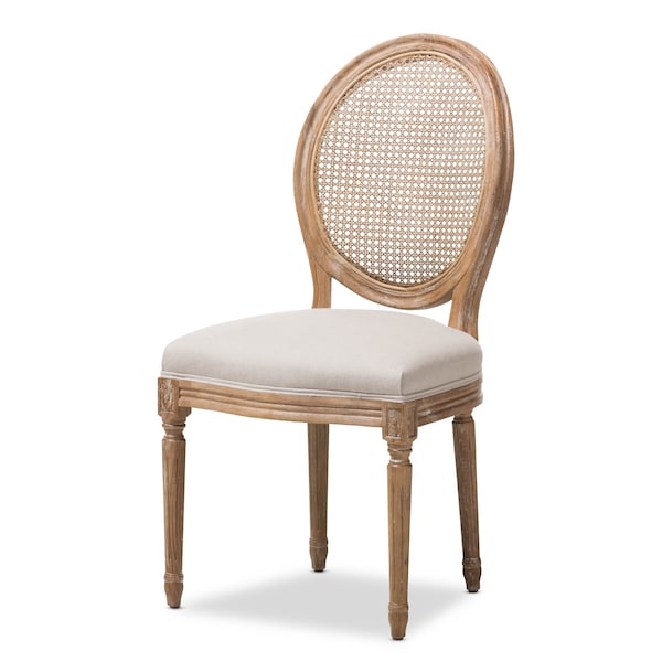 Baxton Studio Adelia Oak Finish Wood and Beige Upholstered Dining Side Chair - 133-7335