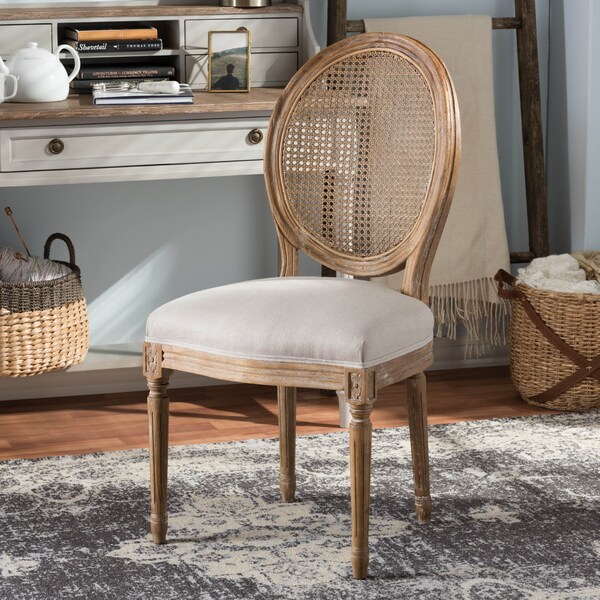 Baxton Studio Adelia Oak Finish Wood and Beige Upholstered Dining Side Chair - 133-7335