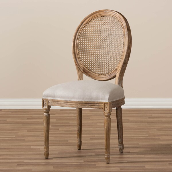 Baxton Studio Adelia Oak Finish Wood and Beige Upholstered Dining Side Chair - 133-7335