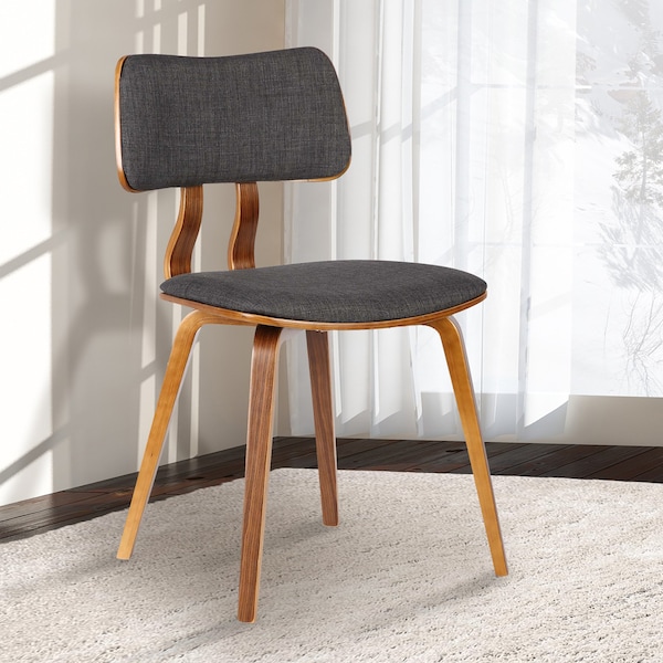 Armen Living Jaguar Mid-Century Dining Chair in Walnut Wood and Charcoal Fabric - LCJASIWACH
