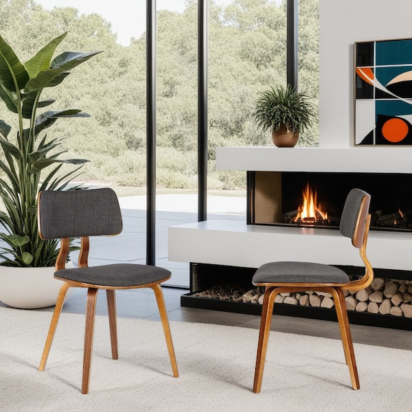 Armen Living Jaguar Mid-Century Dining Chair in Walnut Wood and Charcoal Fabric - LCJASIWACH