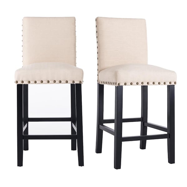 Kd Cuna Counter Height Fabric Upholstered Dining Chair with Nailhead Trim, Beige - Set of 2 - KD2582663