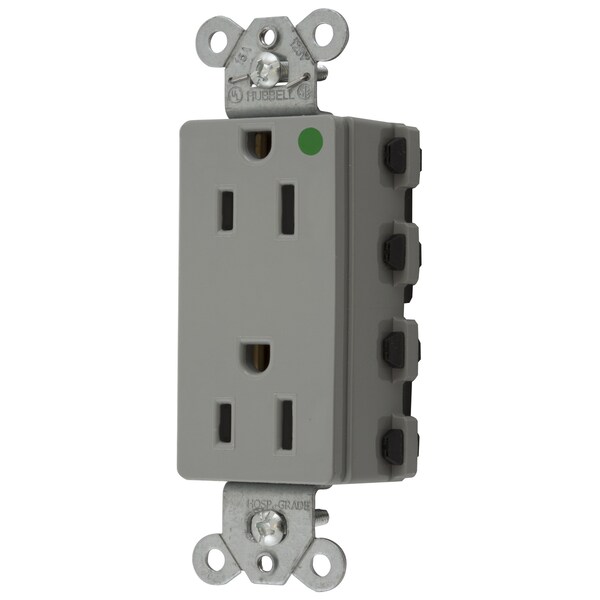 Hubbell Wiring Device-Kellems Straight Blade Devices, Receptacles, Style Line Decorator, SNAPConnect, Hospital Grade, 15A 125V, 2-Pole 3- Wire Grounding, 5-15R, Nylon, Gray, USA - SNAP2172GYNA