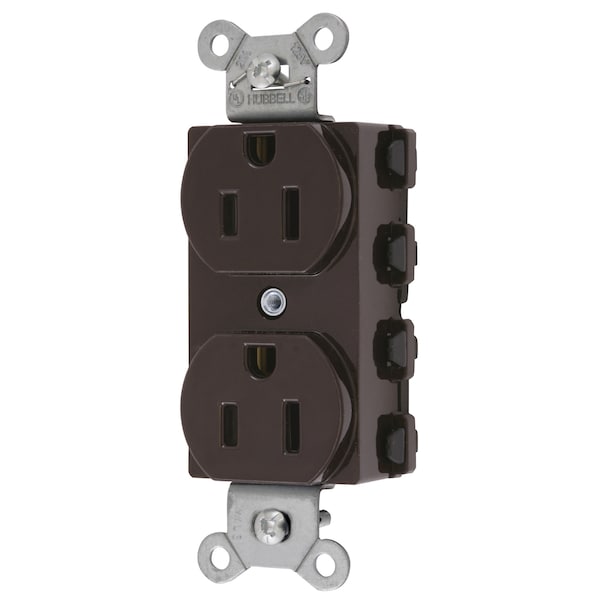 Hubbell Wiring Device-Kellems Straight Blade Devices, Receptacles, Duplex, SNAPConnect, 2-Pole 3-Wire Grounding, 15A 125V, 5-15R, Nylon, Brown, USA. - SNAP5262NA