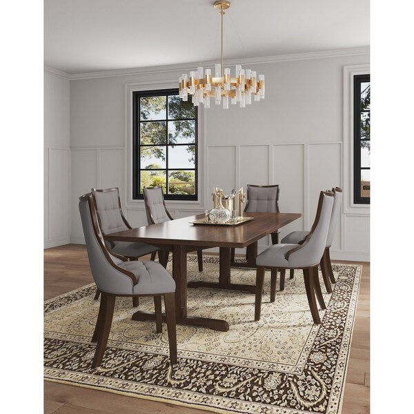 Manhattan Comfort Fifth Avenue Faux Leather Dining Chair Set of Two in Grey and Walnut - DC008-GY