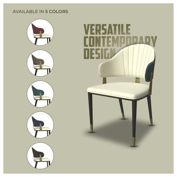 Leisuremod Aria Modern Dining Chair in Leather and Iron Legs with Curved Back in Green, 4PK - AC45G4