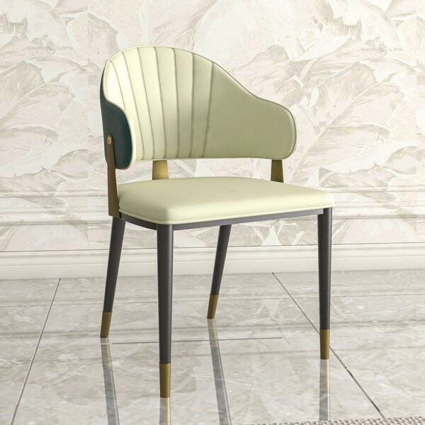 Leisuremod Aria Modern Dining Chair in Leather and Iron Legs with Curved Back in Green, 4PK - AC45G4