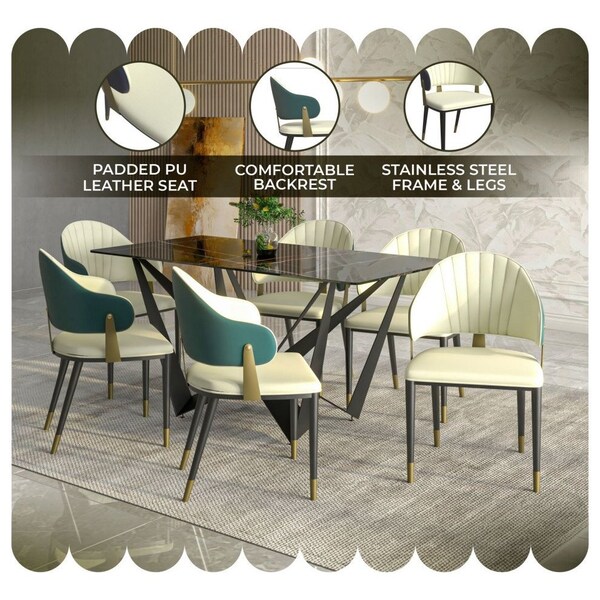 Leisuremod Aria Modern Dining Chair in Leather and Iron Legs with Curved Back in Green, 4PK - AC45G4