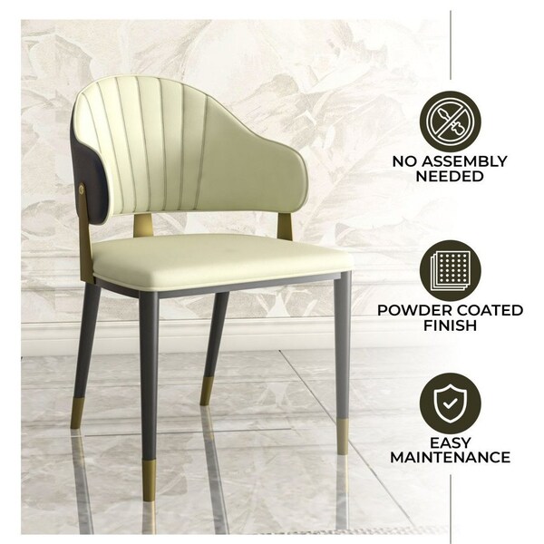 Leisuremod Aria Modern Dining Chair in Leather and Iron Legs with Curved Back in Green, 4PK - AC45G4