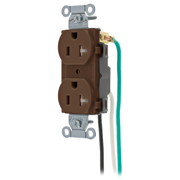 Hubbell Wiring Device-Kellems Straight Blade Devices, Receptacles, Tamper-Resistant Duplex, Commercial Grade, 2-Pole 3-Wire Grounding, 20A 125V, 5-20R, Pre-Wired 8" Stranded Leads - CR20TRP2