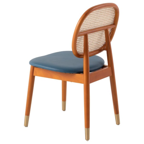 Leisuremod Holbeck Dining Chair with Upholstered Leather Seat and Beech Wood Legs, Navy Blue - HC18NBU