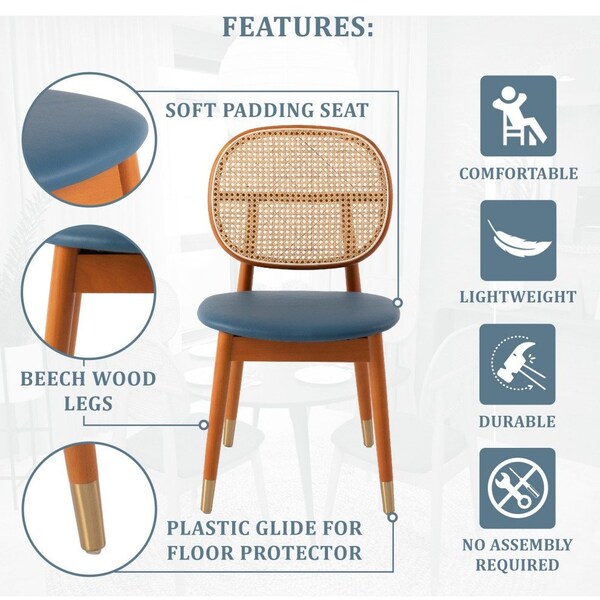 Leisuremod Holbeck Dining Chair with Upholstered Leather Seat and Beech Wood Legs, Navy Blue - HC18NBU