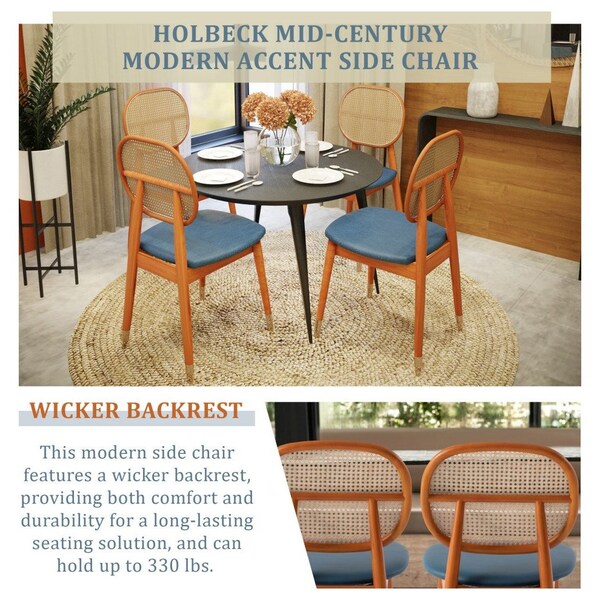 Leisuremod Holbeck Dining Chair with Upholstered Leather Seat and Beech Wood Legs, Navy Blue - HC18NBU