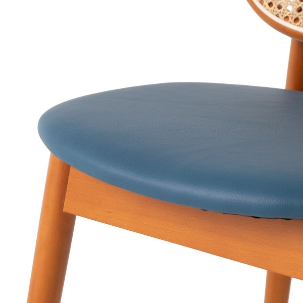 Leisuremod Holbeck Dining Chair with Upholstered Leather Seat and Beech Wood Legs, Navy Blue - HC18NBU