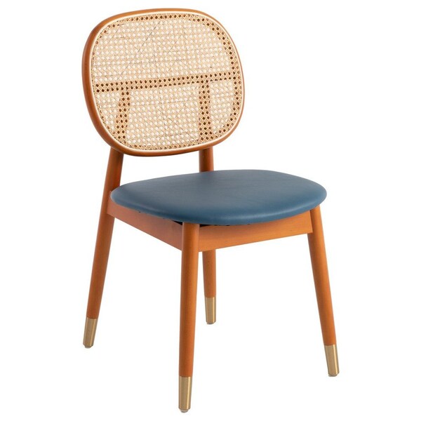 Leisuremod Holbeck Dining Chair with Upholstered Leather Seat and Beech Wood Legs, Navy Blue - HC18NBU