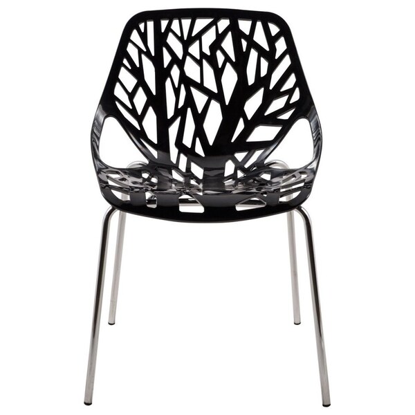 Leisuremod Modern Asbury Dining Chair with Chromed Legs, Black, 2PK - AC16BL2
