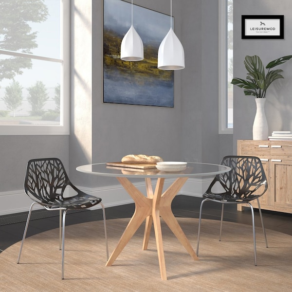 Leisuremod Modern Asbury Dining Chair with Chromed Legs, Black, 2PK - AC16BL2