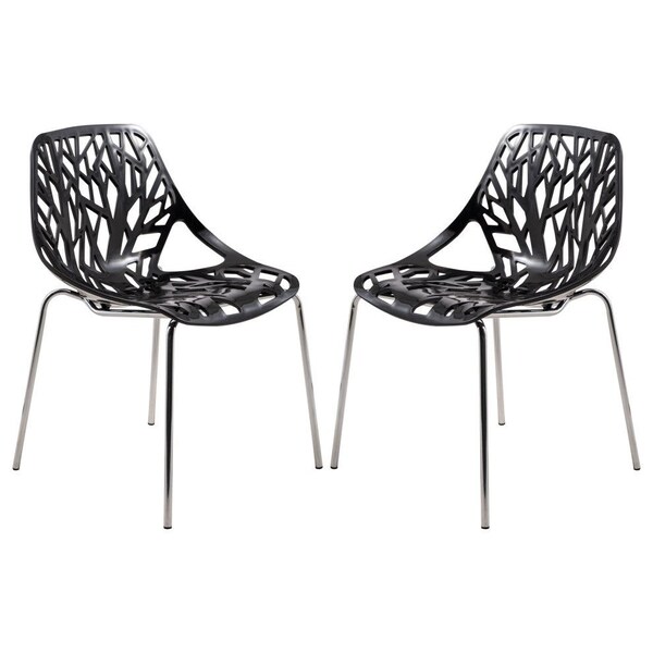 Leisuremod Modern Asbury Dining Chair with Chromed Legs, Black, 2PK - AC16BL2