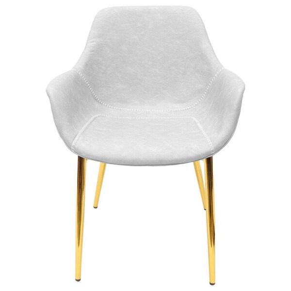 Leisuremod Markley Modern Leather Dining Arm Chair With Gold Metal Legs, Light Grey - ECG26LGR