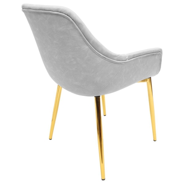 Leisuremod Markley Modern Leather Dining Arm Chair With Gold Metal Legs, Light Grey - ECG26LGR