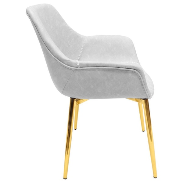 Leisuremod Markley Modern Leather Dining Arm Chair With Gold Metal Legs, Light Grey - ECG26LGR